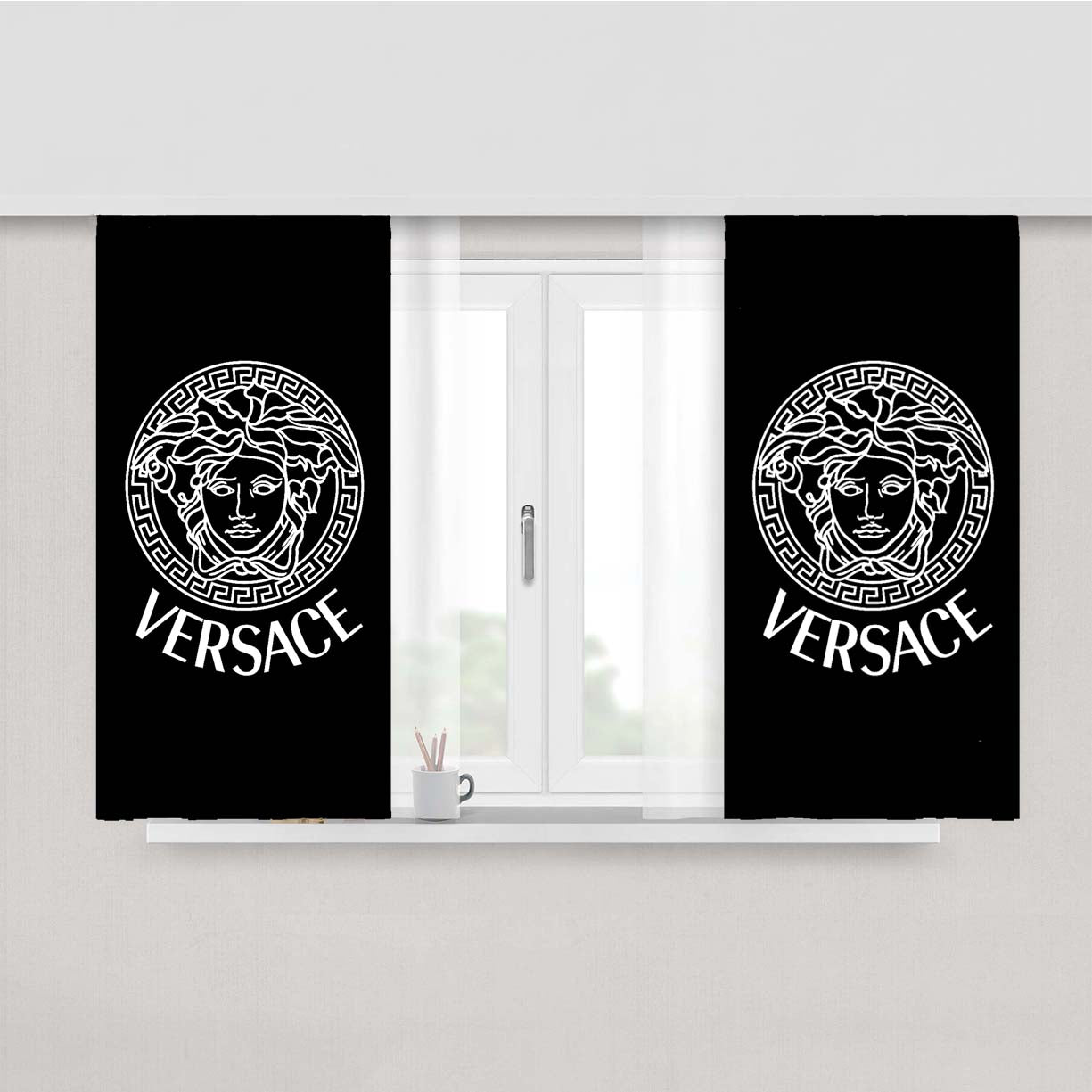 Black White Versace Peach Skin Window Curtains