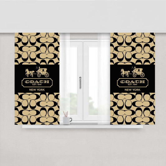 Coach Logo Wallpaper Peach Skin Window Curtains