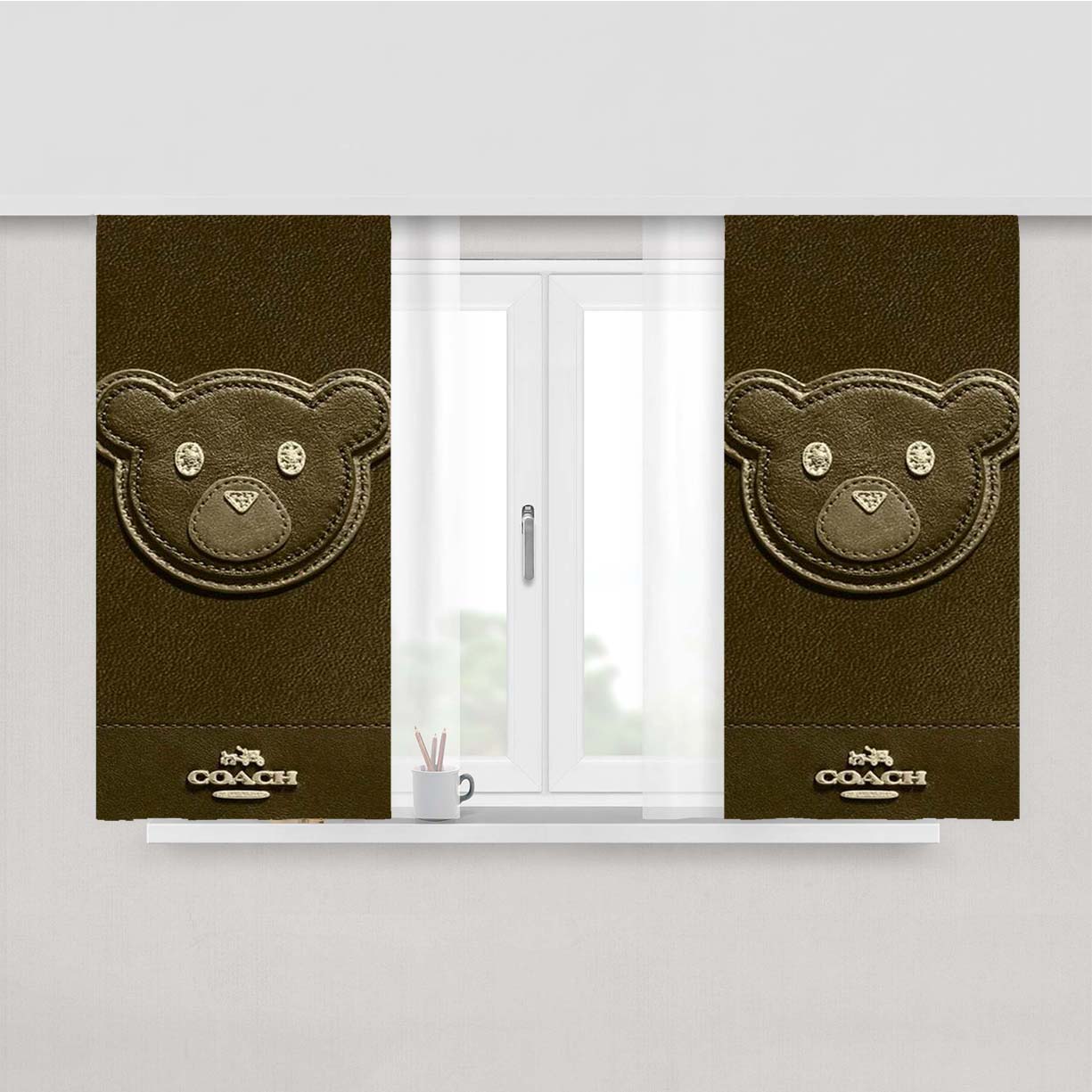 Coach New York Brown Bear Peach Skin Window Curtains