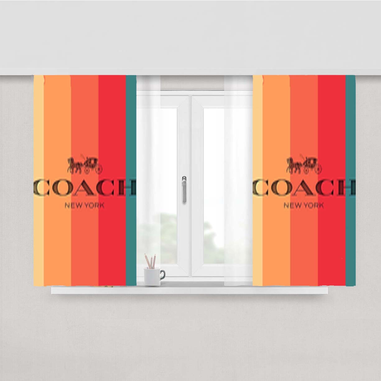 Coach New York Stripe Peach Skin Window Curtains