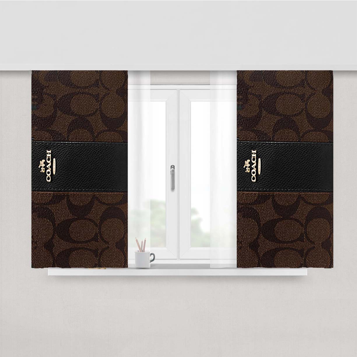 Coach Wallet Pattern Peach Skin Window Curtains