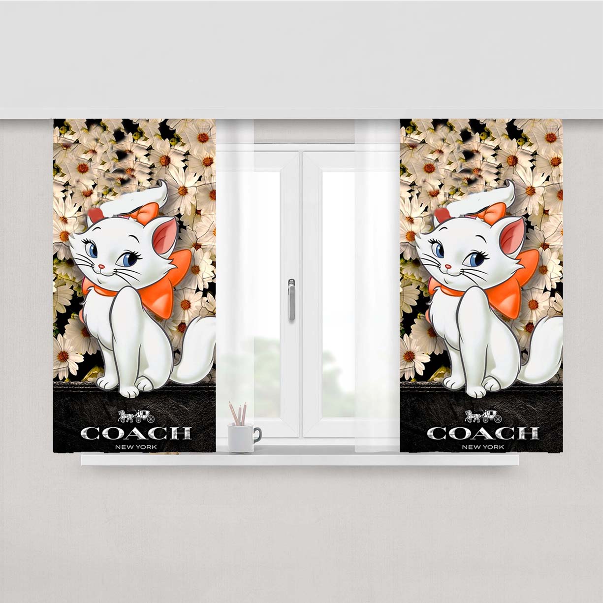 Flowers Coach Cat Marie Peach Skin Window Curtains