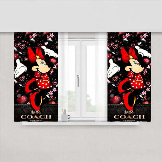 Happy Minni Mouse Coach Flowers Fabric Window Curtains