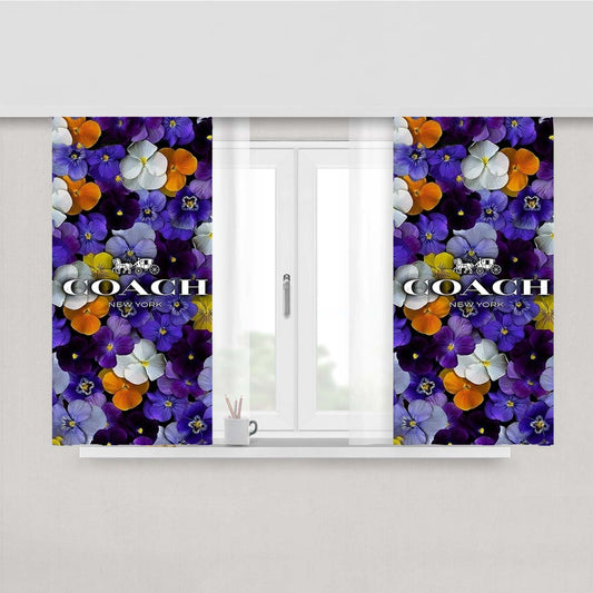 Purple Flowers Coach New York Peach Skin Window Curtains