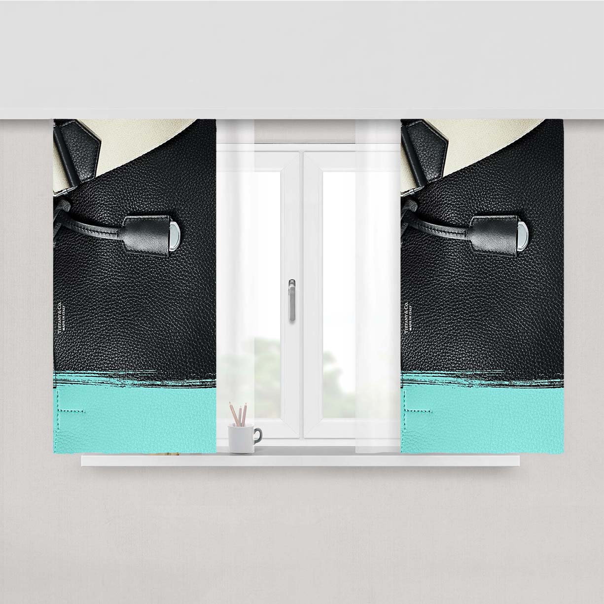 Tiffany And Co Black Blue Paint Bags Peach Skin Window Curtains